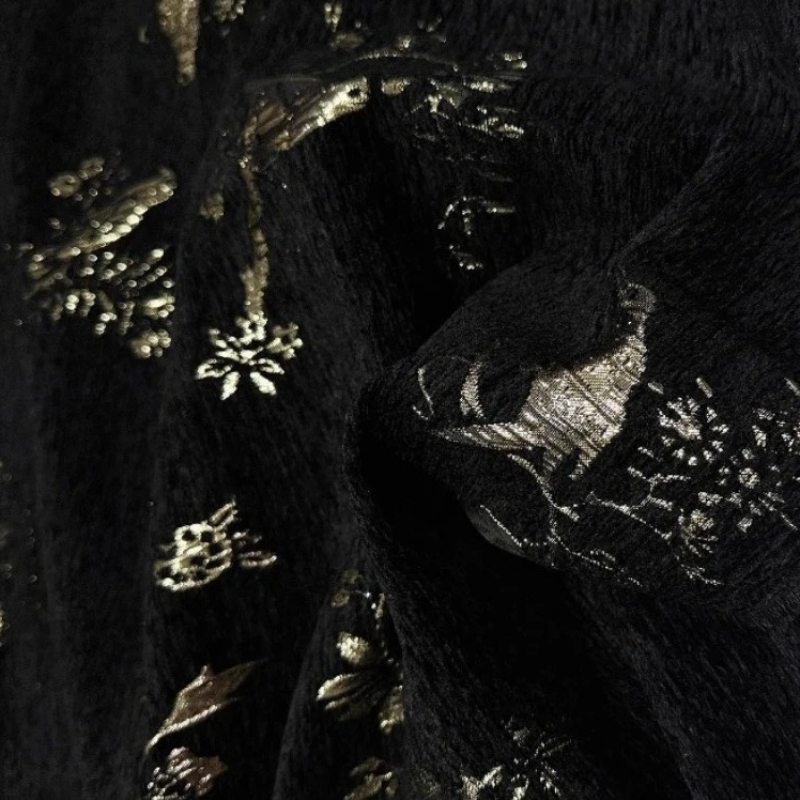 Gold Thread Chenille Jacquard  - Home Textiles Luxury Curtains review and price