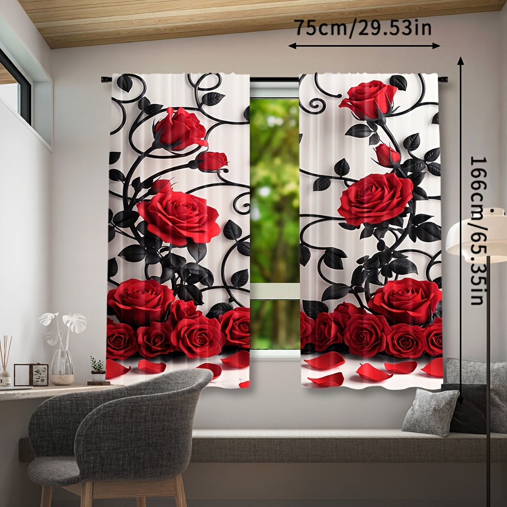 Luxury Red Rose Floral Pattern - Home Textiles Luxury Curtains review and price