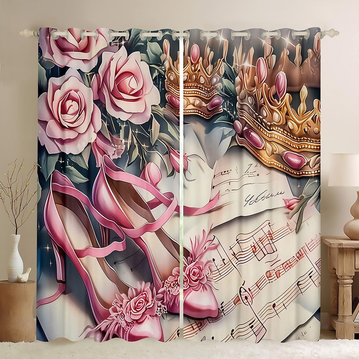 Pink Rose Heels Curtain Shower - Home Textiles Luxury Curtains review and price
