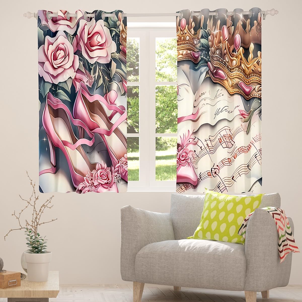 Pink Rose Heels Curtain Shower - Home Textiles Luxury Curtains review and price