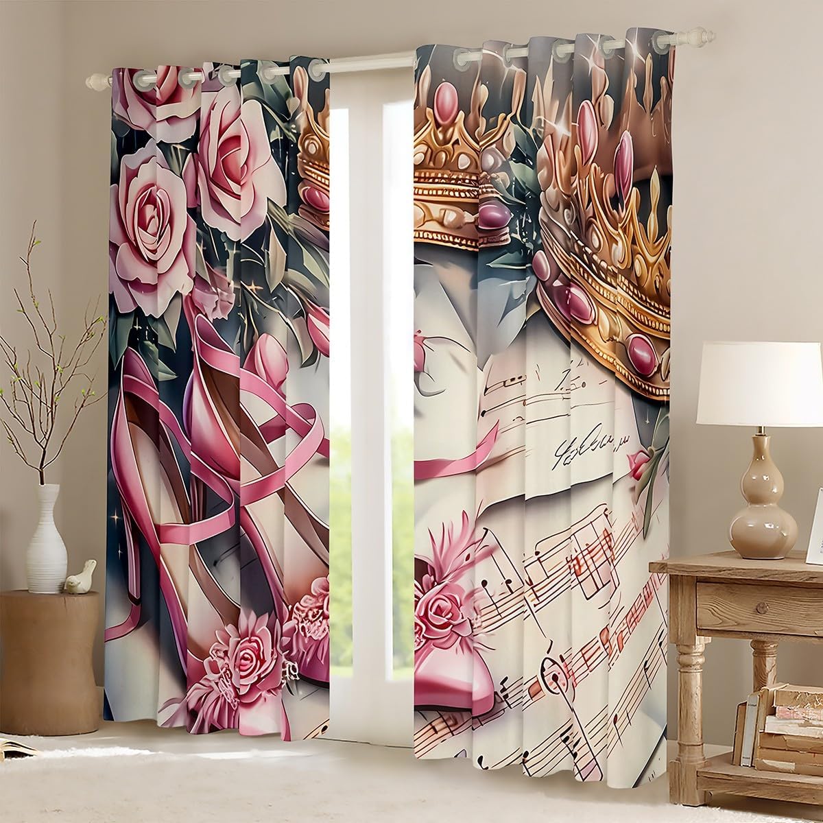 Pink Rose Heels Curtain Shower - Home Textiles Luxury Curtains review and price